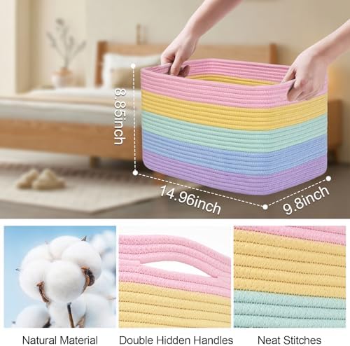Baskets for Organizing,Storage Baskets,3 Pack Baskets for Shelfves,15"×10"×9" Woven Rainbow Basket,toy storage bins,bins for organization