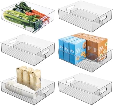 iDesign Divided Pantry Bin with Handles, Set of 6, Clear