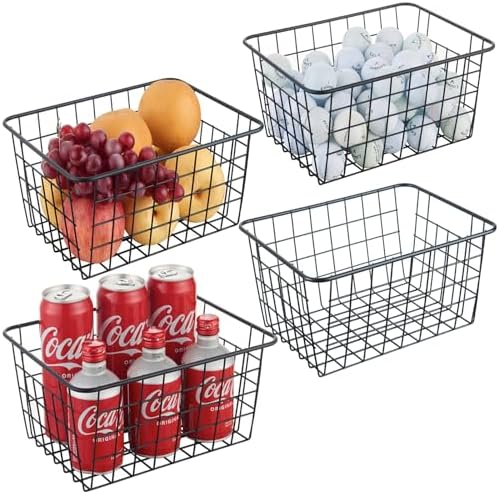 JUNCHU CHERRY Wire Kitchen Storage Basket 4 Packs,Perfect Pantry Organization Accessories Basket,Laundry Baskets,Counter
