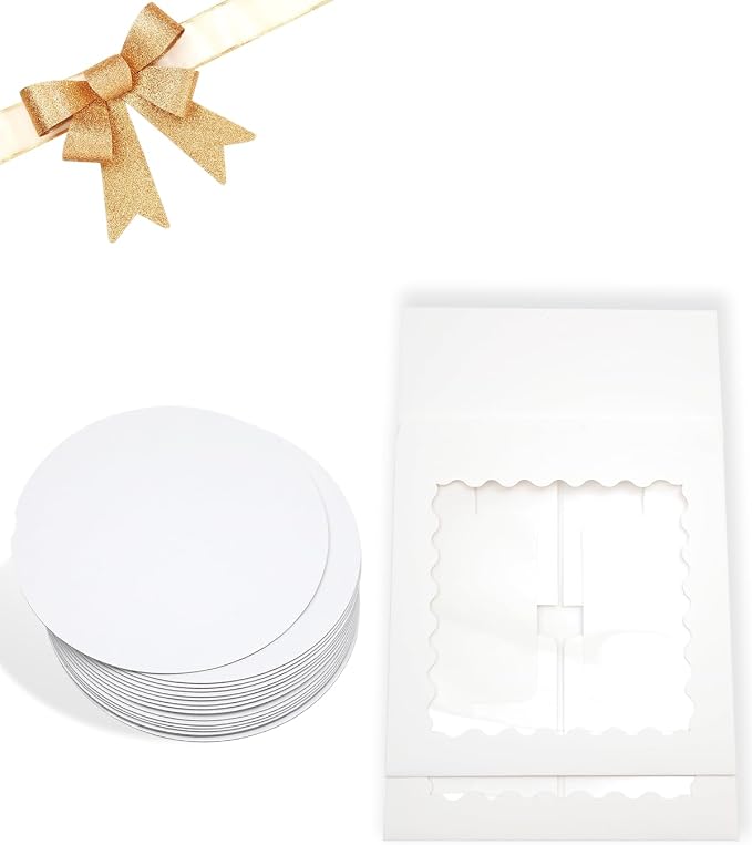 qiqee 10"x10"x5" Cake Box, 36 Sets White Cake Box with Window ＆ 36 Sets 10" White Cake Round Boards, for Cake, Treat Cookie Dessert, Pastry, Birthday Party, Weddings