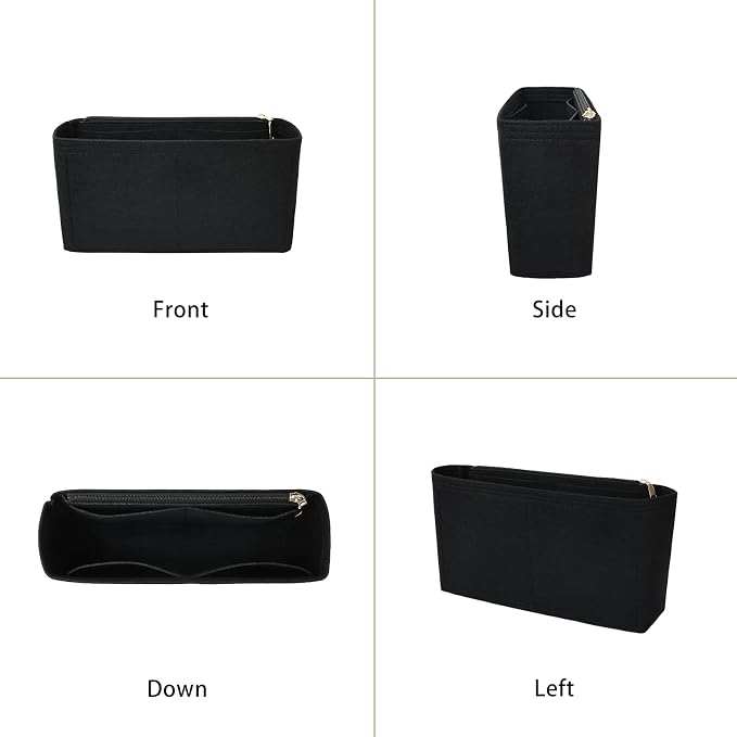 Surblue Purse Organizer Insert for Handbags, Felt Bag Organizer with Zippers Handbag Shaper Pouch for Classic 19 Flap Bag, Marmont, Onthego,（Black, Slender M）