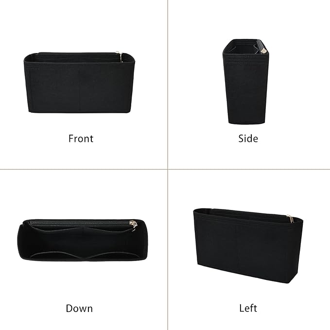Surblue Purse Organizer Insert for Handbags, Felt Bag Organizer with Zippers Handbag Shaper Pouch for Classic 19 Flap Bag, Marmont, Onthego,（Black, Slender L）