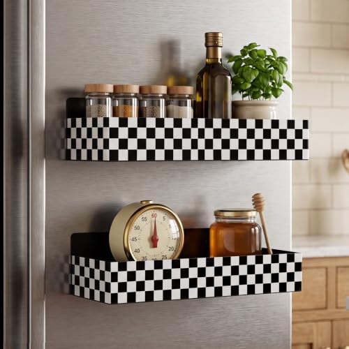 Beeveer 2 Pcs Magnetic Spice Rack for Refrigerator, Checkered