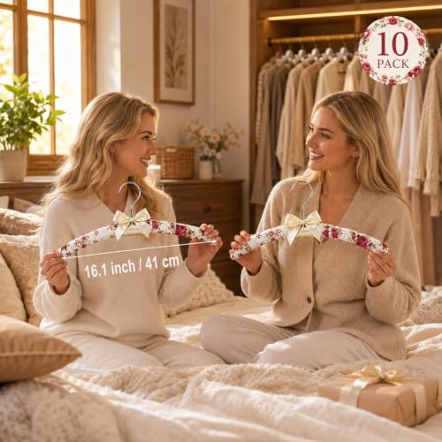 Long Floral Padded Hangers for Women Clothing, Sweaters, Clothes, 10 Pack