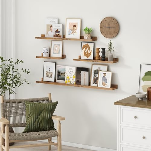 Axeman Picture Ledge Shelf, 48 Inch Brown Floating Shelves Set of 3