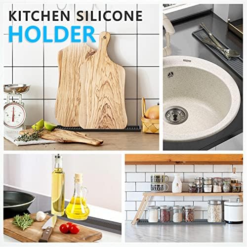 ZAPPOWARE Kitchen Sink Narrow Silicone Holder Tray 17.7"x3.1", Vanity & Bathroom Organizer, Gray