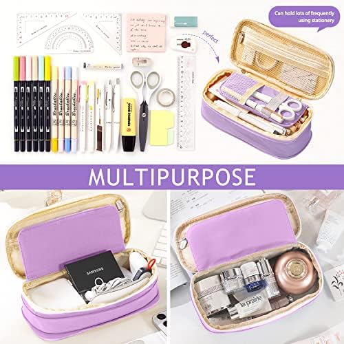 KPX Big Capacity Pencil Pen Case Bag with Zipper Office College School Storage Large Capacity Bag Pouch Holder Box Organizer Colorful (Purple)