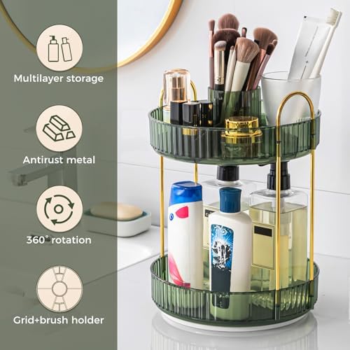 360° Rotating Makeup Organizer, Upgraded 2 Tier Skincare Perfume Organizers for Women, Bathroom Organizer Countertop, Cl