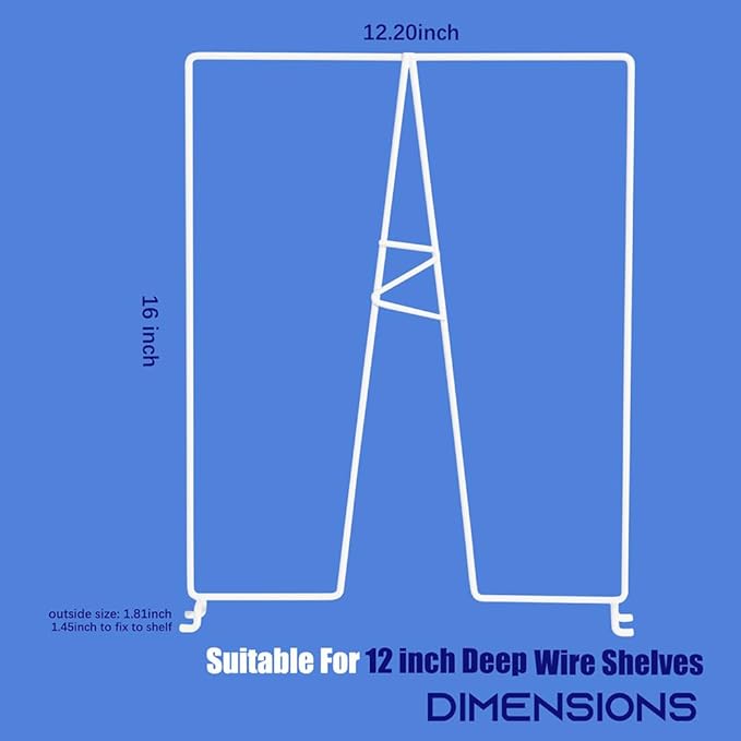 Wire Shelf Dividers - White Closet Organization & Storage Organizer - No Tool Shelf Divider for Wire Shelves - Metal Shelf Accessories – for 12“ Deep Wire Shelves – Tall 16” Height – 4 Pack