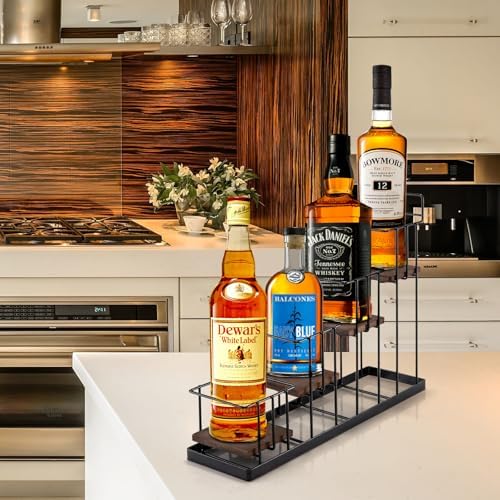 Coffee Syrup Rack Organizer, with Rustic Wood Holder Coffee Station Bar Accessory for Syrup, Wine, Dressing Bottle Count