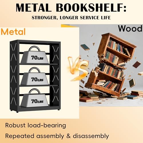 SteeLoong 3 Tier Bookcase,Metal Bookshelf with Adjustable Feet & Shelves
