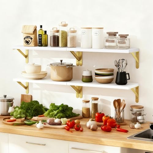 Fixwal Wall Floating Shelves for Home Decor (White, Set of 4, 16.5 Inch)