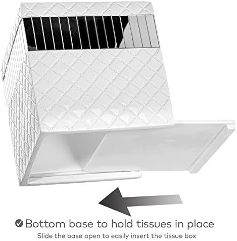 Quilted Mirror White Square Resin Tissue Box Cover with Bottom Slider