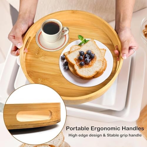 Wooden Lazy Susan Organizer for cabinet-12 Inch Bamboo Kitchen Turntable Organizer with Double Handles-Large Bamboo Lazy