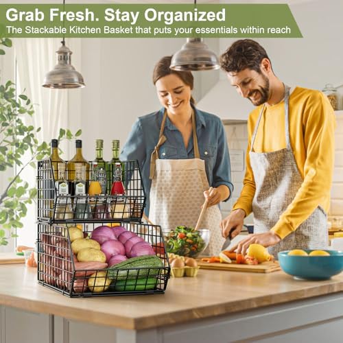 2-Tier Potato and Onion Storage Bin, Stackable Wire Baskets for Countertop