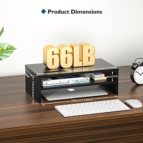 BONTEC Wooden Monitor Stand Riser for Desk, 2-Tier Computer Monitor Stand