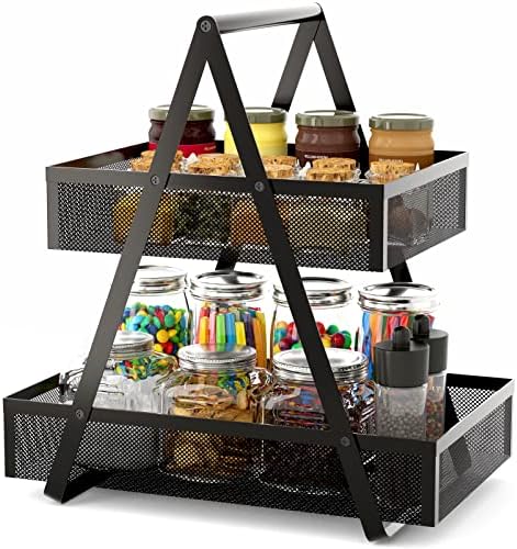 EKNITEY Snack Organizer for Countertop - 2 Tier Metal Snack Basket