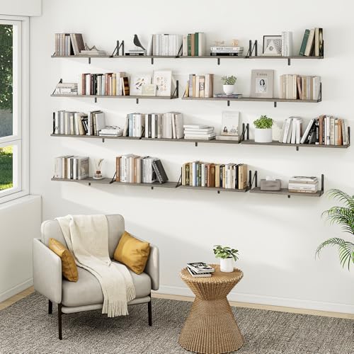 Heimlove Floating Book Shelves for Wall,47.2 Inches Long Wall Mounted Bookshelves,Heavy Duty Bracket Shelves for Living 