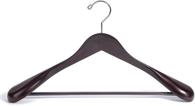 Nature Smile Wooden Coat Suit Hangers Womans Wood Jacket Outerwear Shirt Hangers Anti Slip Bar with Screw 6 Pack (16 inch Mahogany)