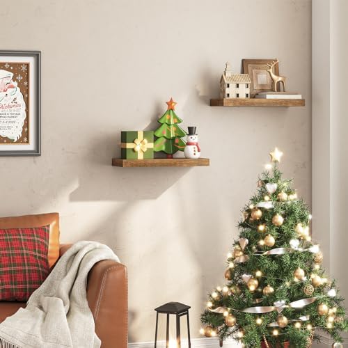 HOOBRO Floating Shelves for Wall, Wall Mounted Shelf Set of 2, 15.7" Hanging Shelf with Invisible Brackets, for Wall Dec