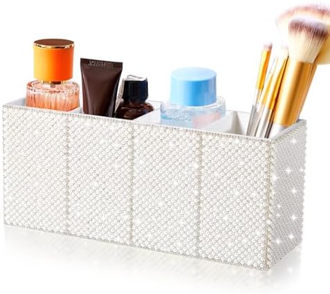 Pearl Desk Organizer, White Pen Makeup Brush Holder
