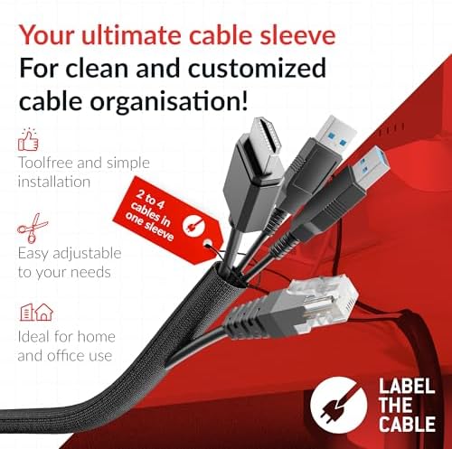 Cable Tube – Self-Closing & cuttable Cable Sleeve – Flexible Cable Channel for Cable Management at desks, PCs, TVs, etc.