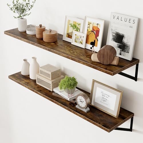 Axeman 12 Inch Deep Floating Shelves for Wall - 48 Inch Wide x 12 Inch Deep Wall Shelves Set of 2 - Rustic Wood Floating
