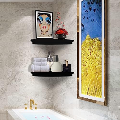 Floating Corner Wall Shelves Radial Wood Mounted Display Shelf for Bedroom Living Room Bathroom Kitchen 12 Inch Set of 2