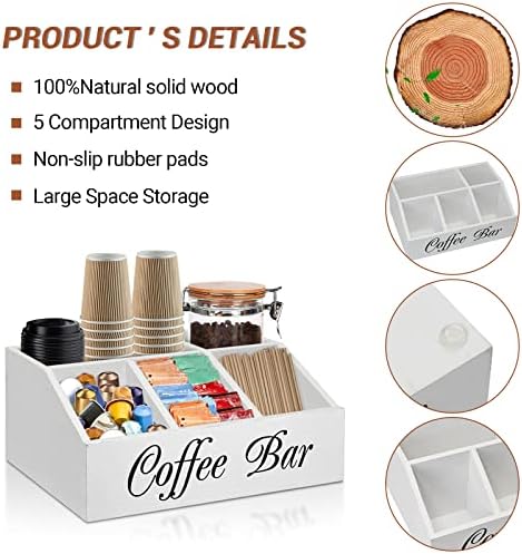 ugiftt Coffee Station Organizer for Counter, Wood Coffee Pods Holder Storage Basket, Tea Condiment Storage Organizer, Ru