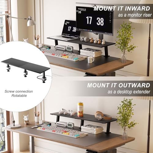 30-Inch Desktop Clamp-on Shelf & Monitor Riser, 2-in-1 Reversible Design – Fits Either Side of Desk, C-Clamp for Stabili
