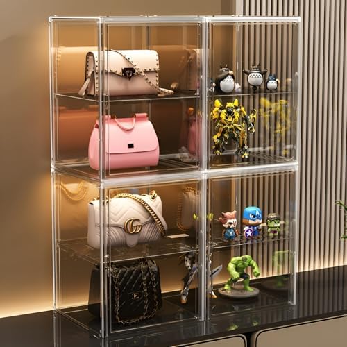 GUDEMAY Large Clear Stackable Acrylic Storage Bins with Door, Dustproof Figure Collectibles Display Case, Football & Mot