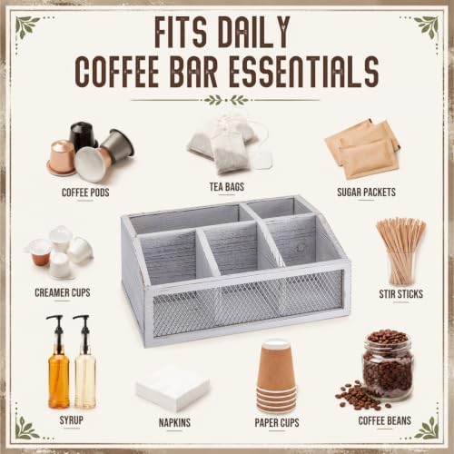 Yalikop White Wooden Coffee Bar Organizer, No Assembly, Farmhouse