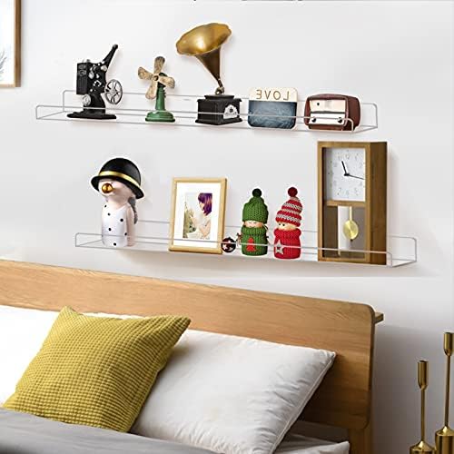 Weiai Clear Acrylic Floating Shelves 24 inch Wall Ledge Shelf Bookshelf 4 Pack