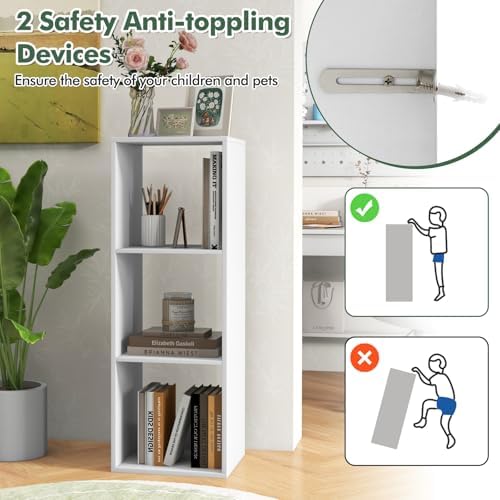 DORTALA 3 Cube Bookcase, Floor Standing Bookshelf with Open Back, Anti-Tipping Kits, Modern Storage Organizer Display Sh