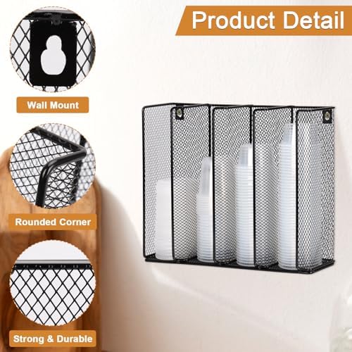 Wall Mount Portion Sauce Cup Lid Organizer 4 Compartments Iron Sauce Cup Dispenser Black Cup and Lid Holder Organizer Fi