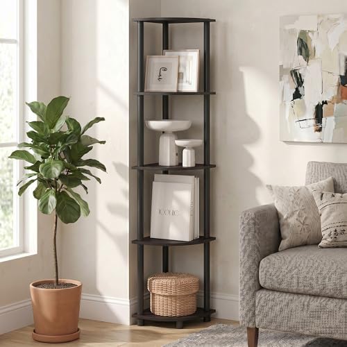 5-Tier Corner Bookshelf, Corner Shelf for Organization and Storage, Open Storage Shelves, Home Office, Living Room, Gara