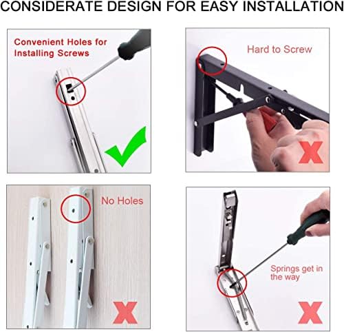 YUMORE Folding Shelf Brackets 8", Max Load: 300lb Heavy Duty Stainless Steel Collapsible Shelf Bracket for Table Work Be