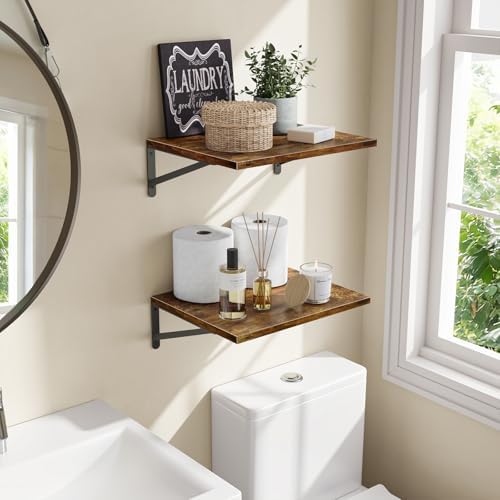 Fixwal 2pcs 11.8 in Deep Floating Shelves for Wall (Brown, 15.7" L)