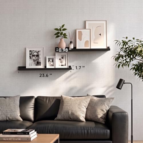 Black Picture Ledge Shelves, 24 Inch Floating Wall Shelf Set of 2