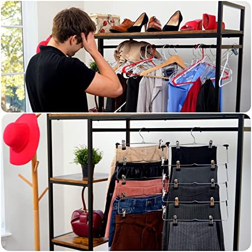 DEILSY™ 5-Tier Pants Hangers with Clips Non Slip Skirt Hangers 3 Pack