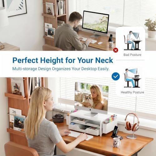 OPNICE Desk Organizers and Accessories, Computer Monitor Stand Riser with Drawer and 2 Pen Holders, Printer & Laptop Sta