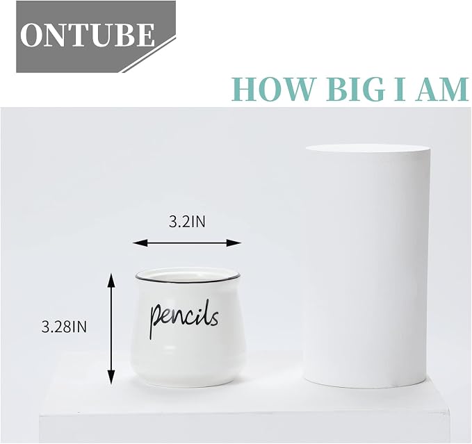 ONTUBE Porcelain Pencils Holder Stand,Ceramic Pens Holder (White)