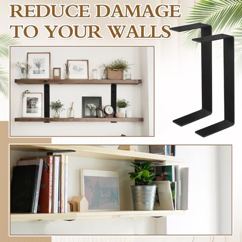 Shimeyao 2 Pack 5 Inch Heavy Duty Double Floating Shelf Brackets 1/5 Inch Thick U Shaped Shelf Bracket with Mounting Har