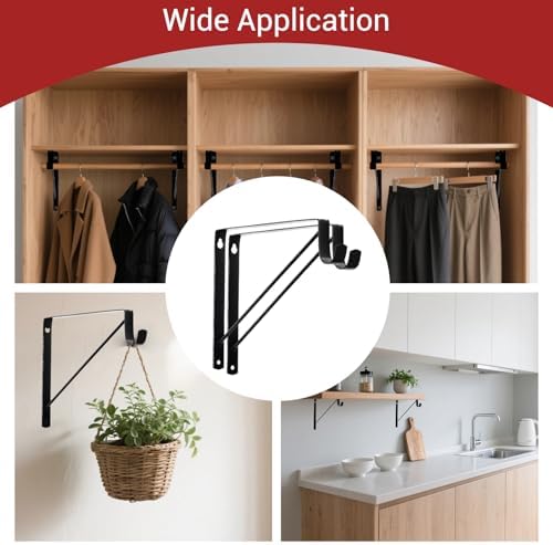 Closet Rod Brackets 11x9.5in, 10 Pack Closet Shelf Brackets, Black