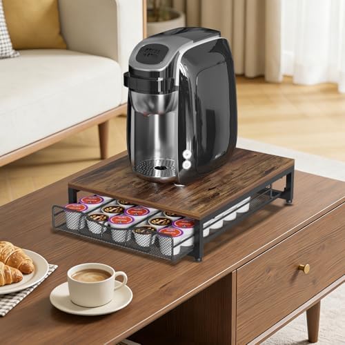 VyGrow Coffee Pod Holder For Counter, Wooden K Cup Holder with Single Layer Sliding Drawer, Large Capacity Coffee Pod St