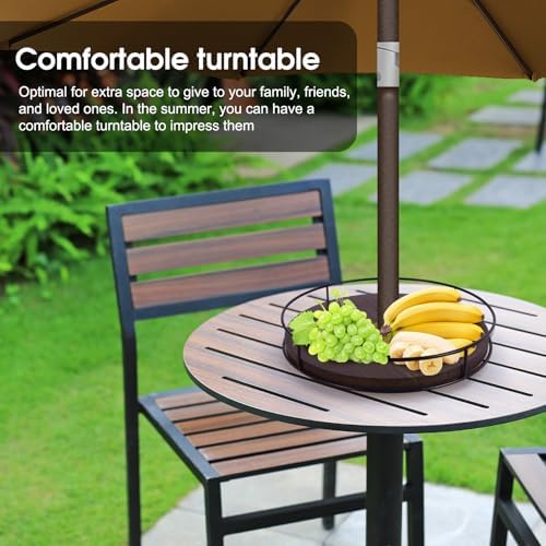 12" Lazy Susan with Umbrella Hole for Outdoor Patio Table - 360° Rotation Iron Turntable Organizer for Beach Umbrellas P