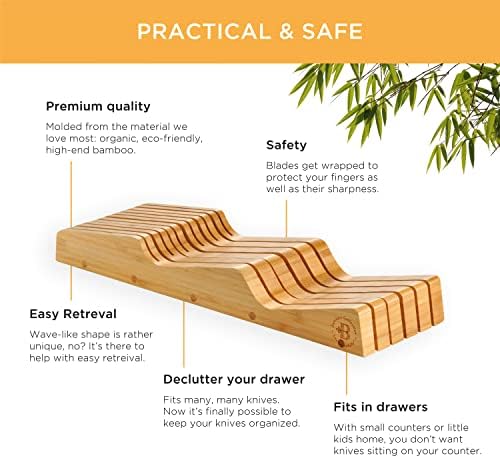 Bambüsi Knife Drawer Organizer 16 Slot In-Drawer Knife Block Holder, Bamboo