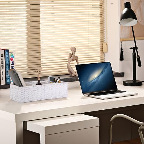 Vagusicc 3 Section Wicker Storage Basket, White Wicker Baskets for Storage, Toilet Tank Basket, Small Baskets for Organi