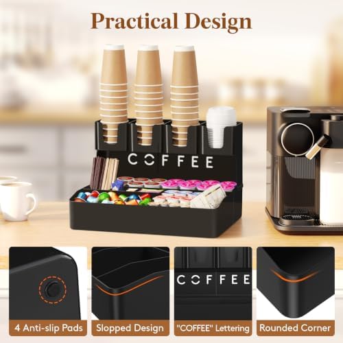 Lifewit 2-tier Coffee Station Organizer, 11 Compartments, Black, Plastic