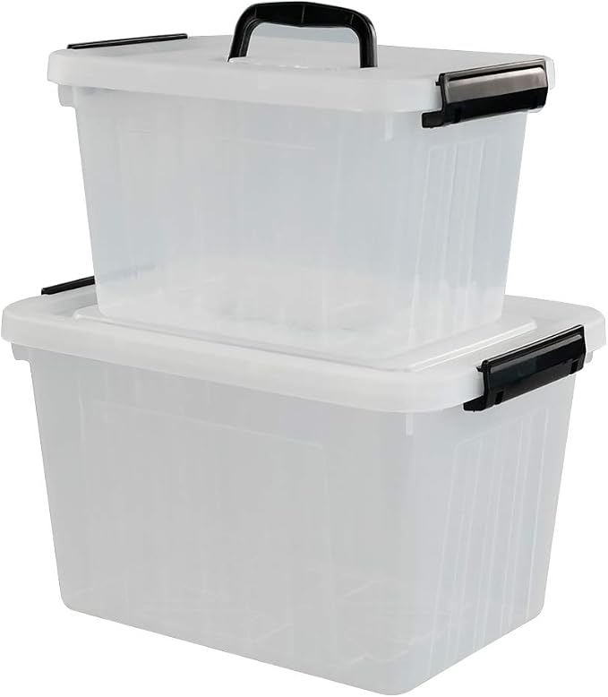 Obstnny 12 Quart&6 Quart Plastic Latching Box With Handles, Clear Storage Bins with Lid